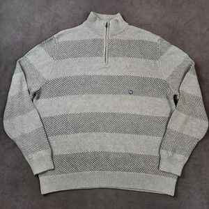 Chaps 1/4 Zip Sweater‎ Mens XXL Gray Heather Striped Pullover Heavy Knit Cotton